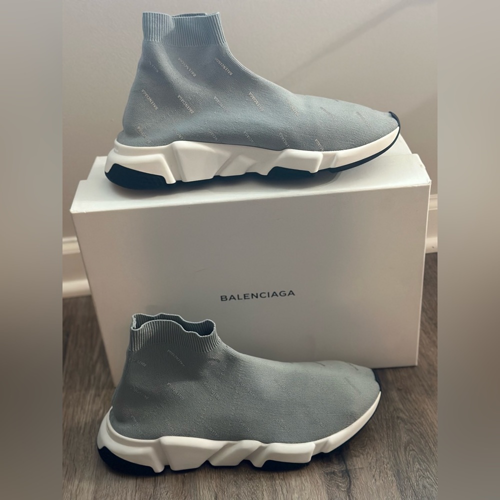 Balenciaga Logo Speed Trainer Reflective Grey Sneakers